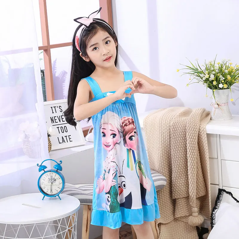 

A%A 834 Girls' Bathrobe Summer Sundress Thin Section Cute Princess Children's Nightdress Cartoon Print Girl Pajamas Night go