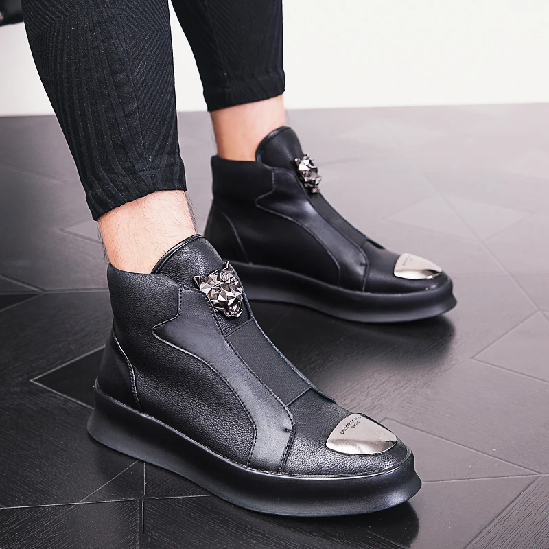 

Spring Autumn Mens Black Boots Comfortable Fashion Casual Shoes Slip-On Walking Boots Rubber Bottom Ankle Boots For Men