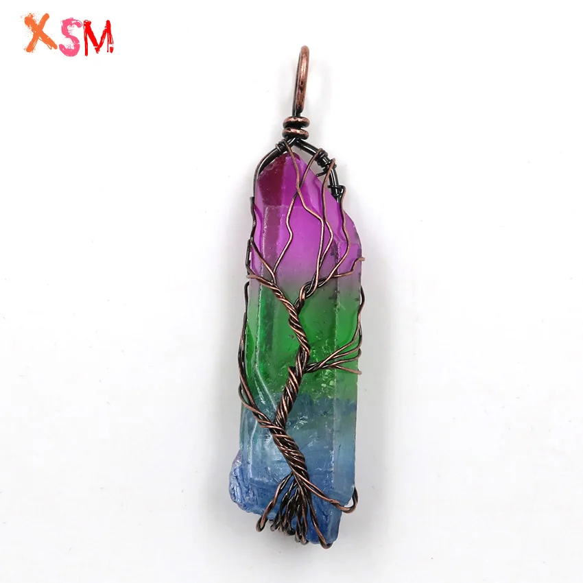 

xinshangmie Fashion Vintage Irregular Handmade Natural/Rainbow Stone tree of life Pendant Women Men Jewelry 1Pcs