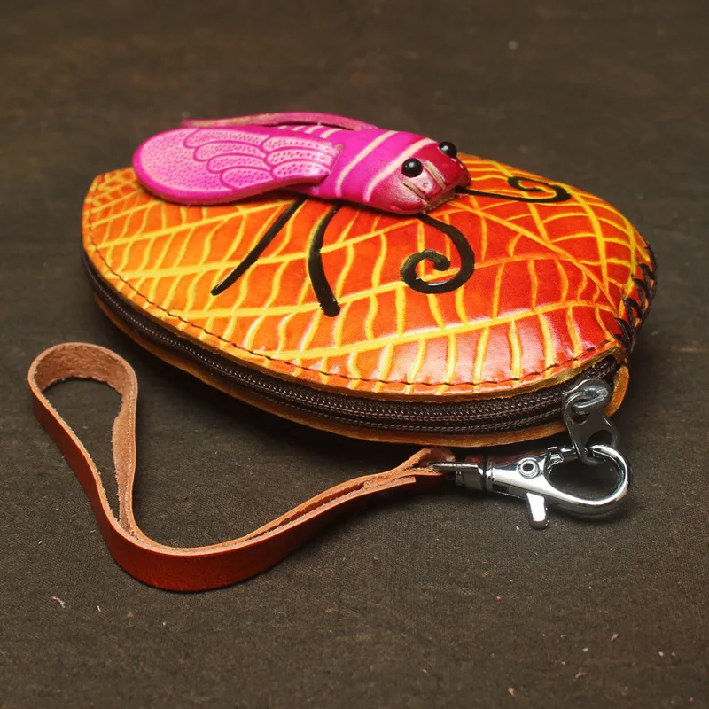 Women's Wallet Hand-Tufted Leather Leaves To Know Bus Bag Mini Lady Coin Bag