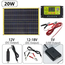 5V/12-18V 20W Monocrystalline Solar Panel Solar-Controller 300CM 3A Alligator Clip 2X Solar Mounting Bracket Fits