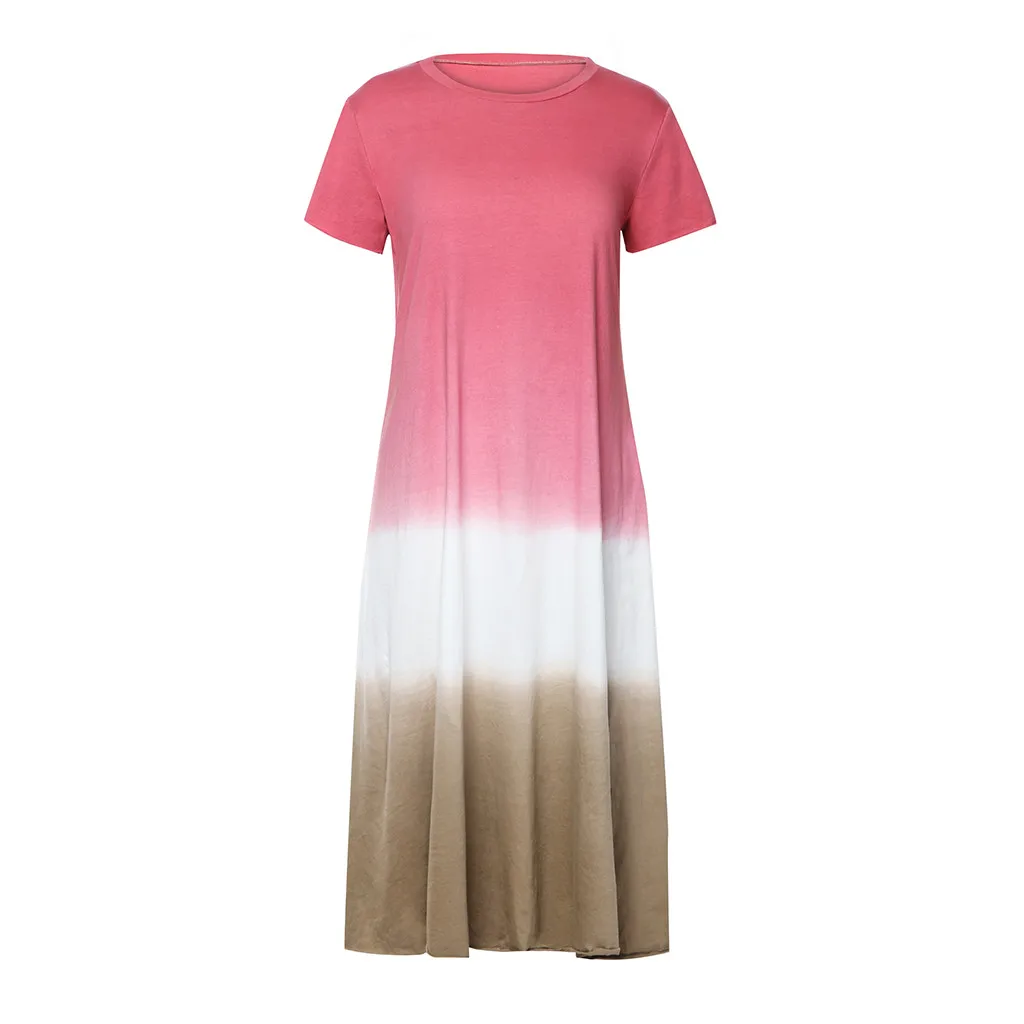 Модные женские платья свободного цвета блок пэчворк o-образным вырезом с коротким рукавом Макси длинное платье сарафан, Пляжное платье элегантное женское платье