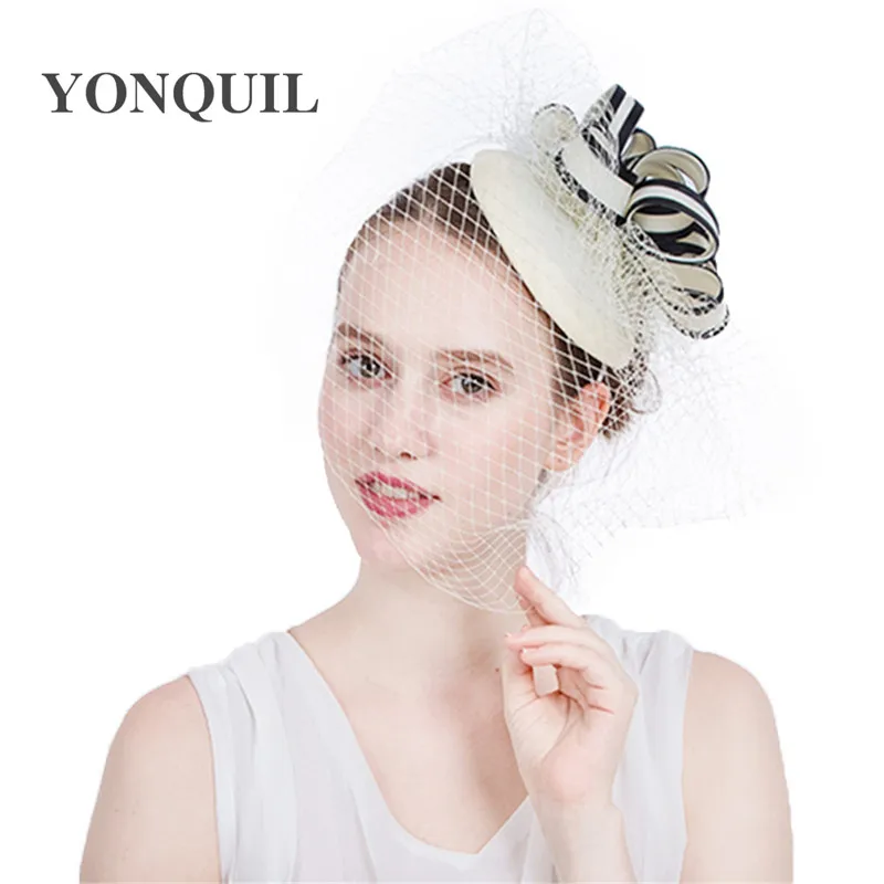 Необычные головные уборы свадебный головной убор с veilling вечерние tocados sombreros bodas имитация Sinamay шляпы женские модные гонки Свадебные