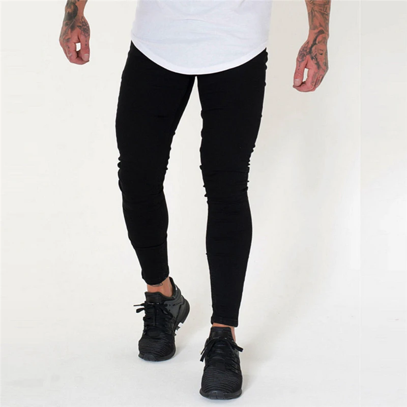 Solid Black Ripped Skinny Jeans Men Stretchy Hip Hop Biker Jeans Hombre  Slim Fit Pants Trousers Solid Black Ripped Skinny Jeans Men Stretchy Hip Hop Biker Jeans Hombre  Slim Fit Pants Trousers