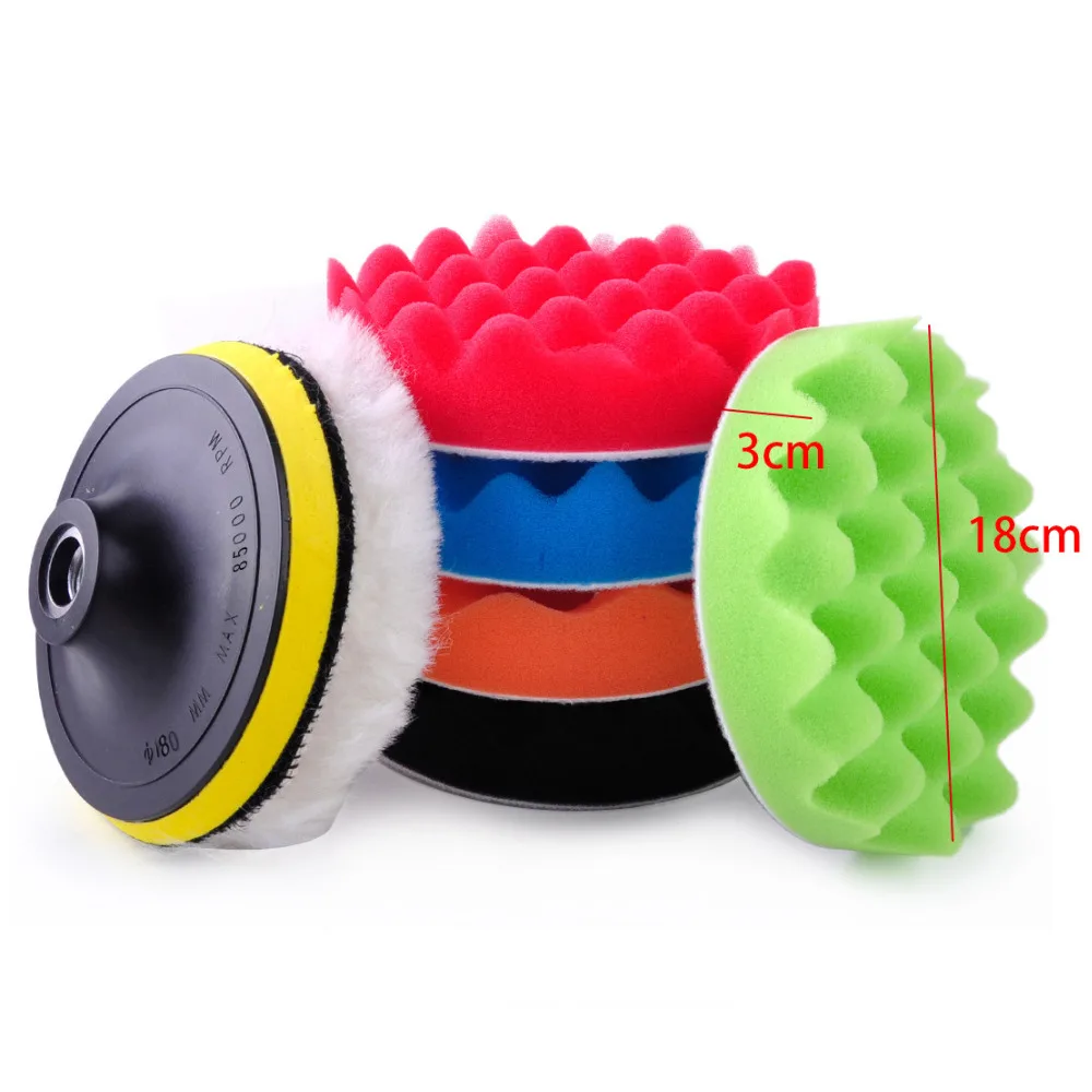 

7Pcs/Set 180mm High Gross Polishing Pads+Buffing Woolen Buffer Waxing Pad Kit for Car Furniture Pneumatic or Electric Polisher