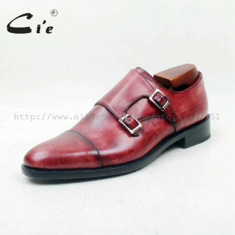 CIE круглым носком на заказ ручной работы Cap Toe ручная роспись Double Monk Straps100% из натуральной телячьей кожи мужская обувь красно-коричневый MS149