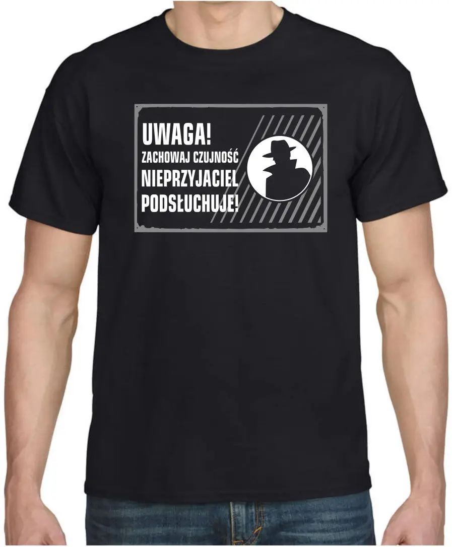 

UWAGA NIEPRZYJACIEL... PRL Meska Zabawna Koszulka Polska Koszulki Polski Funny O-Neck T Shirt New Man Design T-Shirt Print