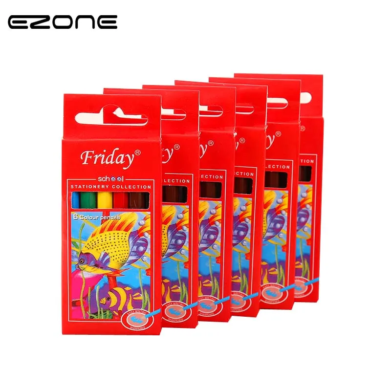 

EZONE 6 Colors Drawing Pencil Kawaii Wooden Colored Pencil Wood Rainbow Color Painting Pencil For Kid School Graffiti Drawing