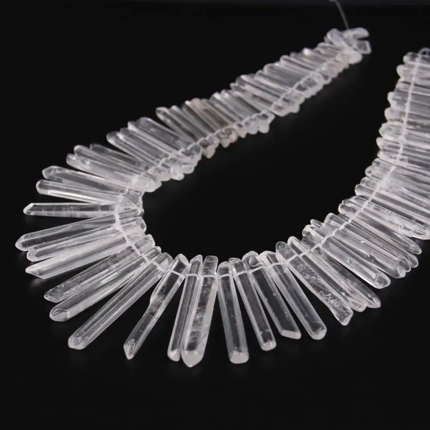 AAA Grade,Full Strand Long Size Polished Raw Clear Crystal Quartz Top Drilled Points,Natural