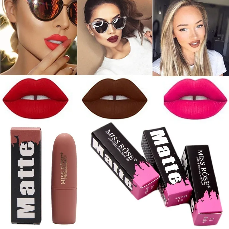 

Miss Rose Hot Sexy Red Lips Matte Velvet Lipstick Long-lasting Waterproof Nude Brown Lipstick Matte Lip stick W0504#