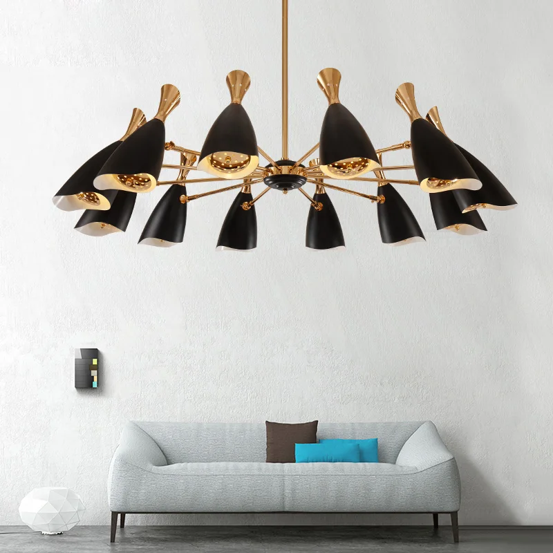 

Nordic restaurant Led chandelier lamp personality wrought iron clothing store model room creative rotating black/white lighting