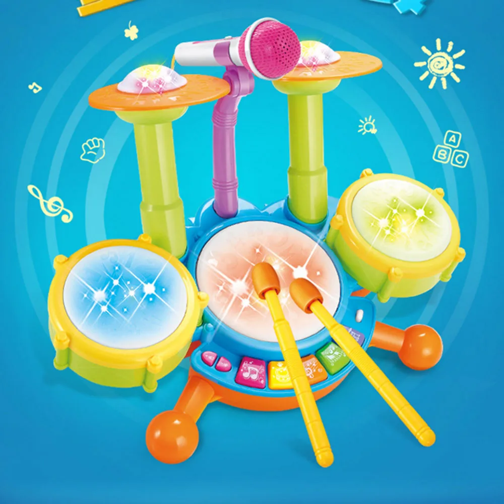Детский динамический флэш-светильник игрушечный набор барабанов с регулируемым микрофоном развивающая игрушка для мальчиков и девочек подарок на год и день рождения