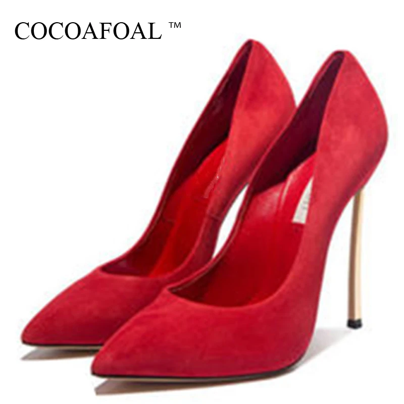 

COCOAFOAL Fashion Women's High Heels Shoes Woman Party Wedding Pumps Black Plus Size Fashion Sexy Flock Pointed Toe Pumps 2019
