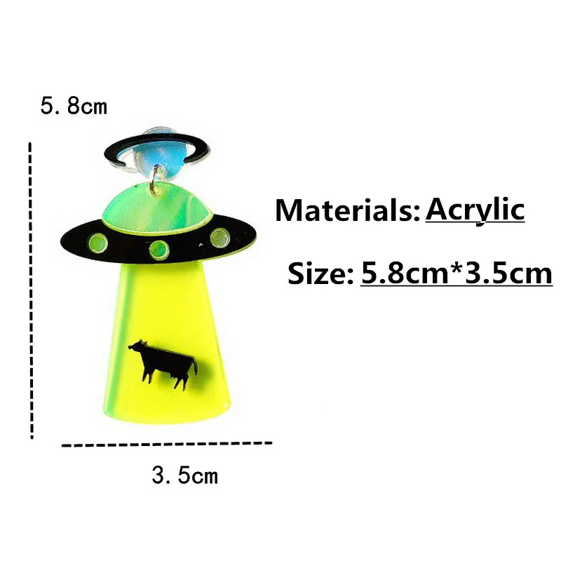 Новое поступление, Индивидуальные Акриловые геометрические НЛО Космический Корабль летающая тарелка, инопланетяне, висячие серьги-капли для девушек, Женские Ювелирные изделия