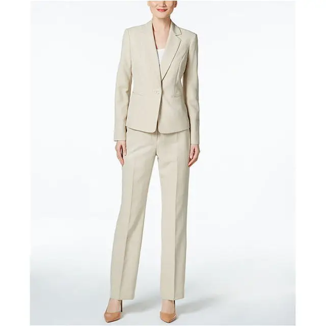 Khaki 2 Piece Womens Suits Formal Ladies Office Pants Suits Ladies
