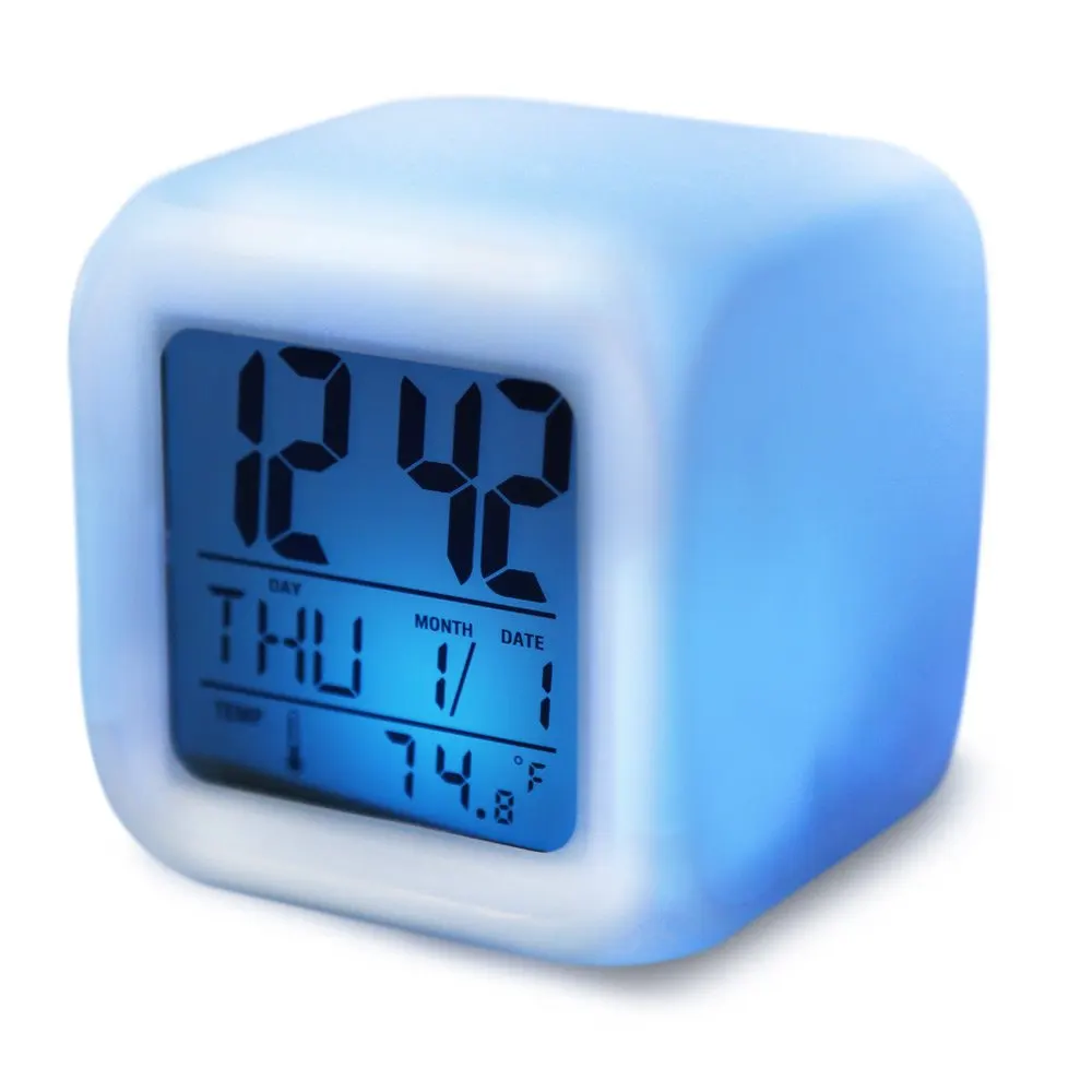 Date Desk Clock 7 LED Colors Changed Alarm Thermometer Clock Digital Glowing