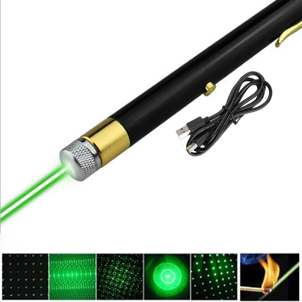 USB Rechargeable Green Light Laser Pointer Pen 5mW High Power Beam Astronomy Presentation