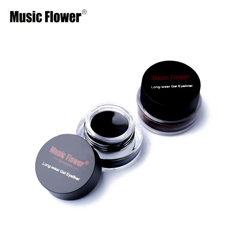 Music Flower брендовая косметика для глаз 2 в 1 коричневый+ черный+ синий гель подводка для глаз макияж водостойкий натуральный крем подводка для глаз набор с кистями - Цвет: Black and Black