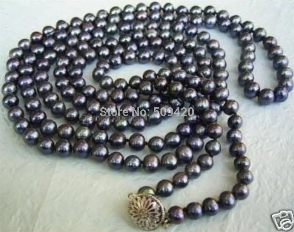 

~~ Free Shipping >>Exquisite 7-8mm FW black pearl necklace 50