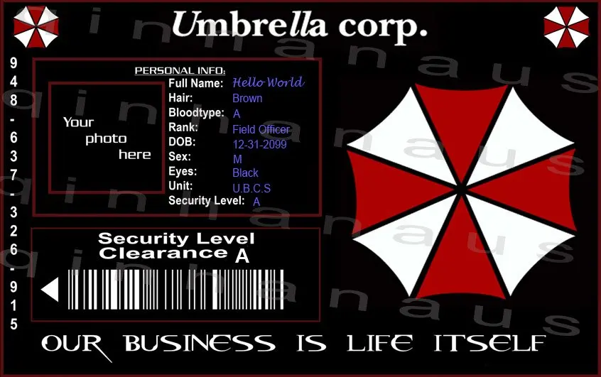 Ems To Usa Custom Personalized Ur Pic Umbrella Corp Second Card
