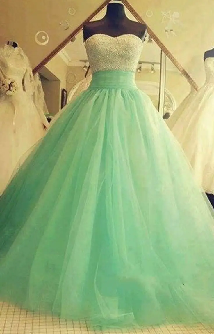 

White and Green 2016 Ball Gown Crystal Sexy Quinceanera Dresses Waistline Sexy 16 Dress vestidos para