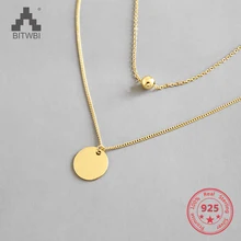 Genuine 925 Sterling Silver Necklace Geometric Round Beads Double Clavicle Necklace Chains Female Silver Jewelry