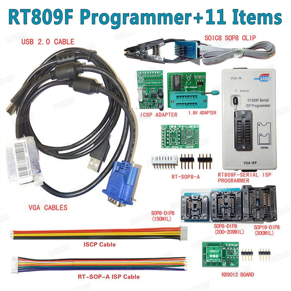 Новейший RT809F lcd ISP программист+ 11 элементов+ тестовый зажим SOP8+ адаптер 1,8 в+ адаптер TSSOP8/SSOP8