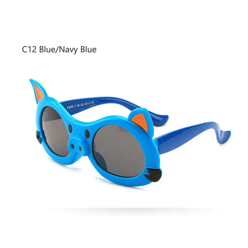 Мультфильм солнцезащитные очки с свинками Детские поляризованные стаканы Детские гибкий безопасная Оправа очков для солнцезащитных очков для мальчиков девочек с чехлом UV400 - Цвет линз: C12