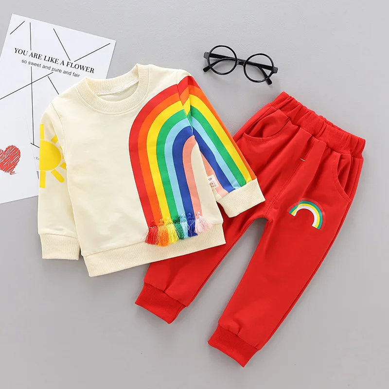 Одежда для маленьких мальчиков с радугой; комплект одежды с рисунком для мальчиков; футболка с длинными рукавами для мальчиков; Детский комплект; Одежда для девочек; детская одежда