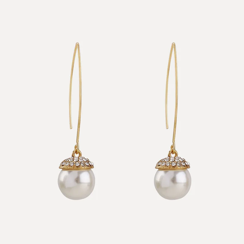 Korea design new imitation pearl ear hook gentle sweet temperament Dongdae long earrings | Украшения и аксессуары