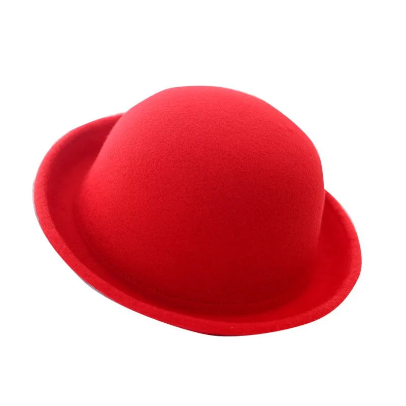 Женские и мужские Модные Винтажные котелок шляпы с красивыми рулонными полями Дерби Fedora Dome cap - Цвет: Красный