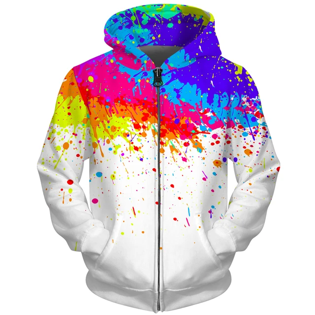 Cloudstyle Mens Splatter Hoodies Zipper 3D Print Dye Paint Sweatshirt
