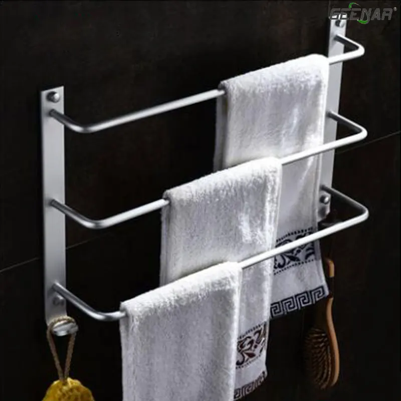Space aluminum three bath towel rack, towel rack, nail free bathroom