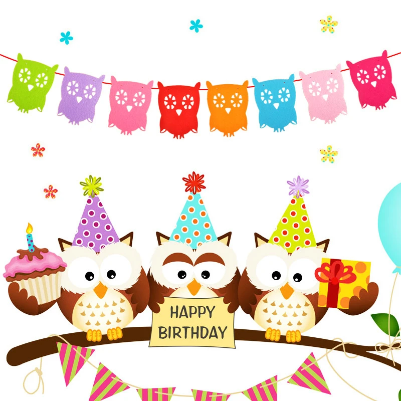 3 M Colore Non Tisse De Bande Dessinee Hibou Guirlande Bebe Decor De Fete D Anniversaire De Mariage Evenement Photo Soutiens Maternelle Decorations Fournitures Aliexpress