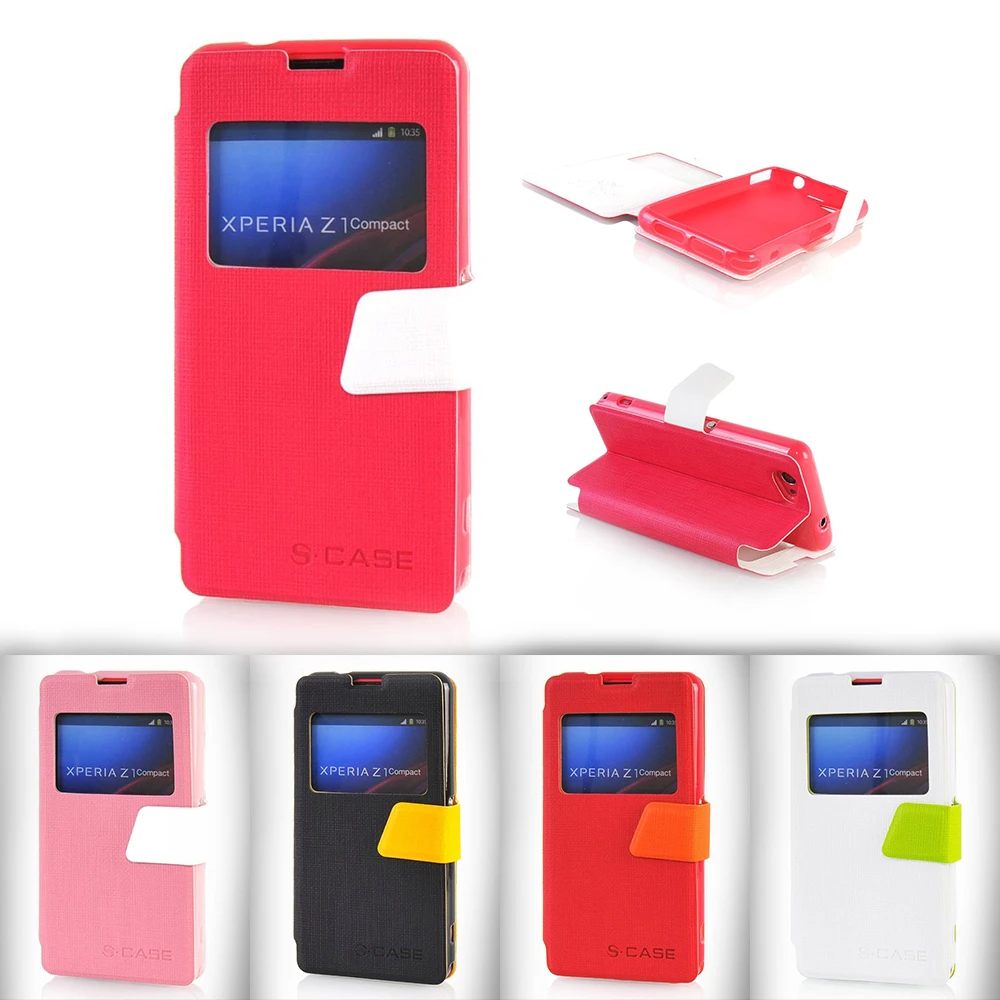 Doble ventana cuero pu 4.3for SONY Z1 funda compacta para SONY Xperia Z1 Compact Z1 mini D5503 funda para teléfono móvil|case sony xperia|case for sonyxperia z1 compact case -