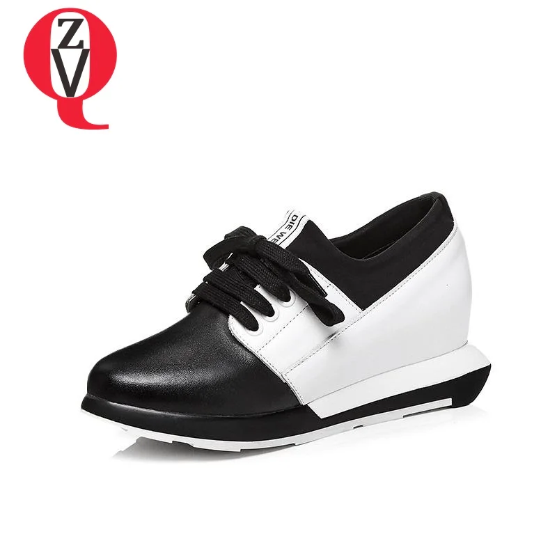 

ZVQ round toe 3.5cm low heels work alpinism genuine leather vulcanized shoes casual mixed colors lace-up woman shoes pumps