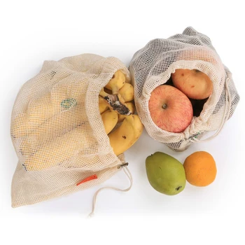 

Reusable Cotton Vegetable Bags Home Kitchen Fruit And Vegetable Storage Mesh Bags With Drawstring Machine Washable