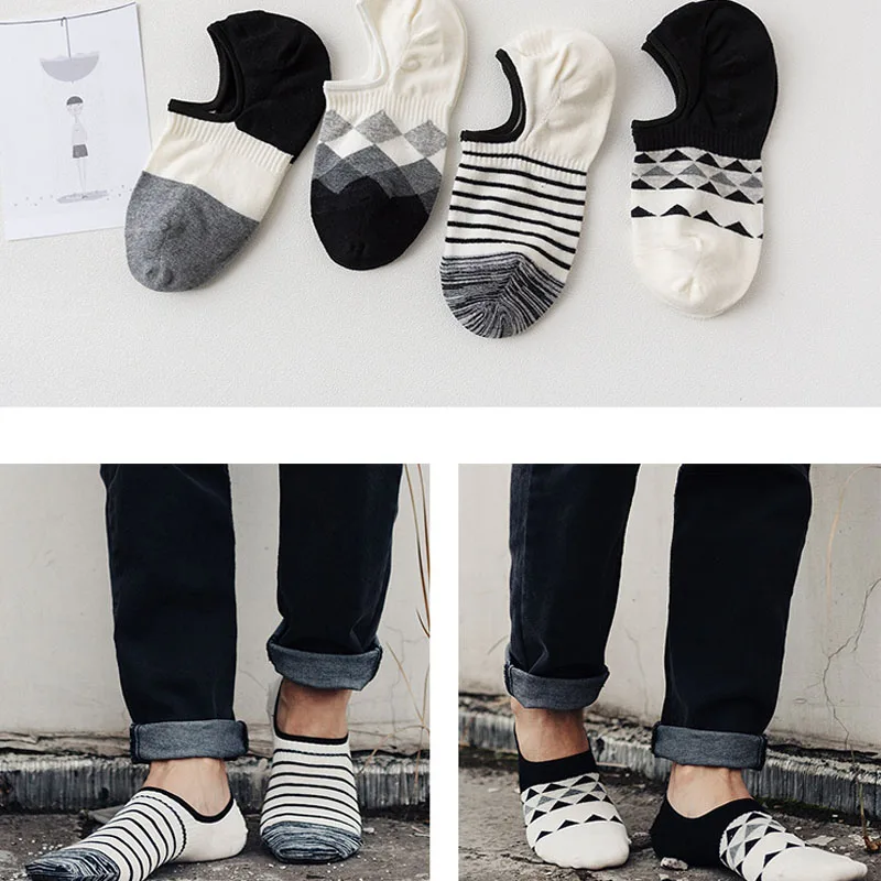4 пар/лот модные повседневные мужские носки Высокое качество Banboo и хлопковые носки короткие носки-тапочки мужской мелкая рот полосатые