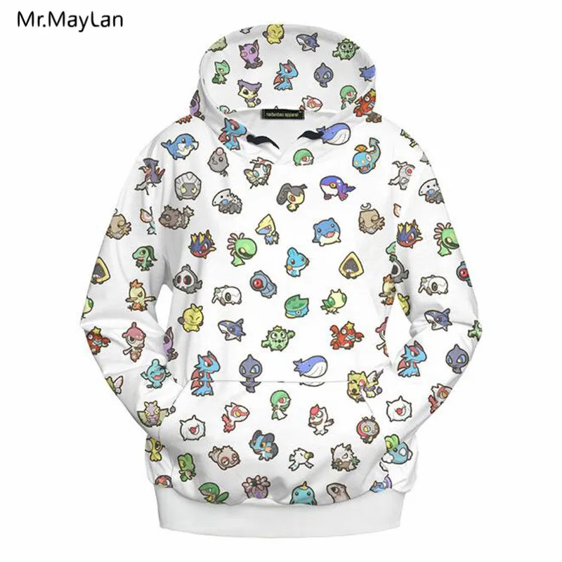 

3D Print Cartoon Pokemon Jackets Men/Women Hiphop Streetwear Outwear Hipster Pullovers Hood Sweatshirts Boys White Coat Clothes