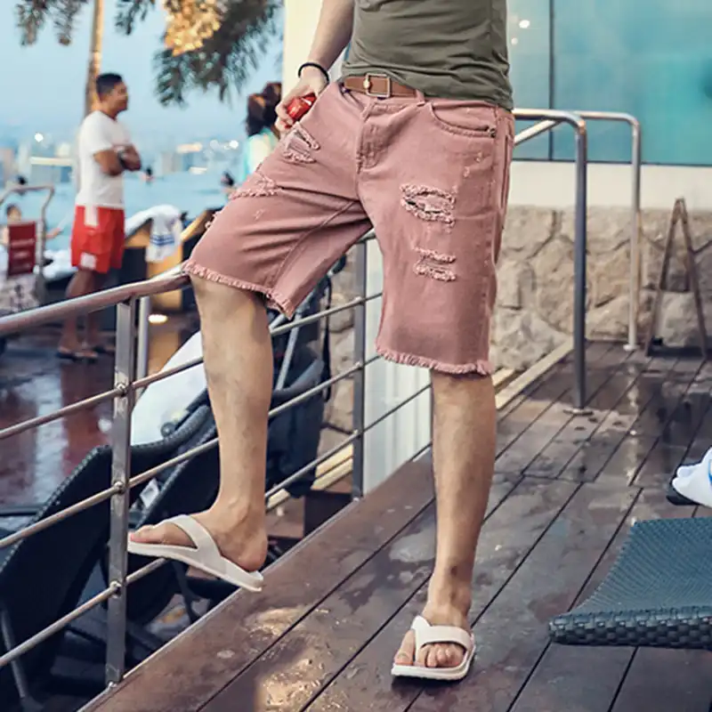 mens pink jean shorts