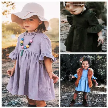 

PUDCOCO Newest Toddler Baby Kids Girls Princess Casual Dress Sundress Pop Cotton Kids Girl Half Flare Sleeve Clothes 1-4T