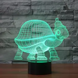 7 цветов светодиодный Симпатичные Черепаха акрил 3D Night Light Illusion 3D светильник светодиодный USB Touch Животных 3D настольная лампа для малыша;