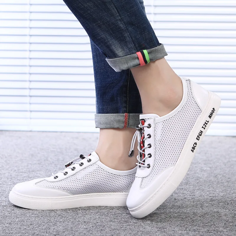 

Summer leather men's net shoes breathable Korean version of the small white shoes large size mesh men's sports shoes