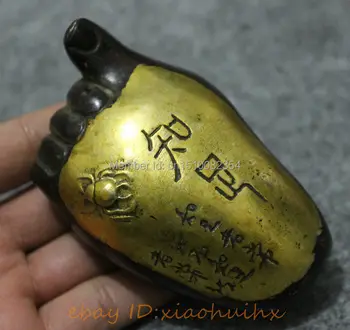 

Old Chinese Bronze Copper Gilt Collect Old HanZi Spider On Buddha Feet Statue