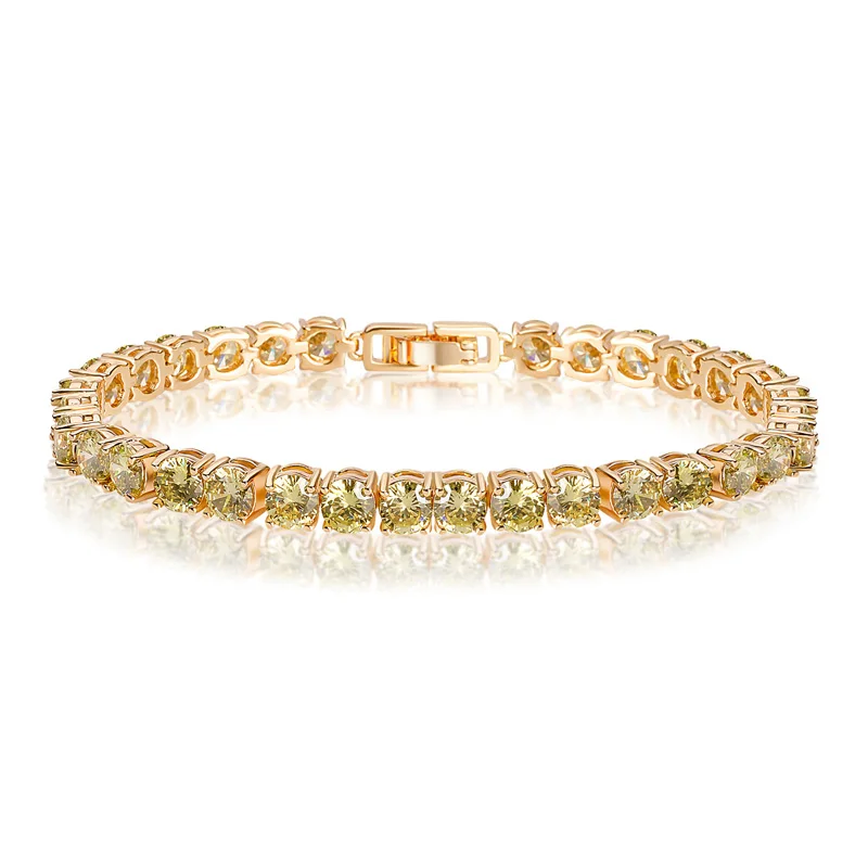 

Trendy Olive Yellow Bracelets Bangles Champagne Gold Plated 5mm Round AAA Cubic Zirconia Bracelet for Women 5mm