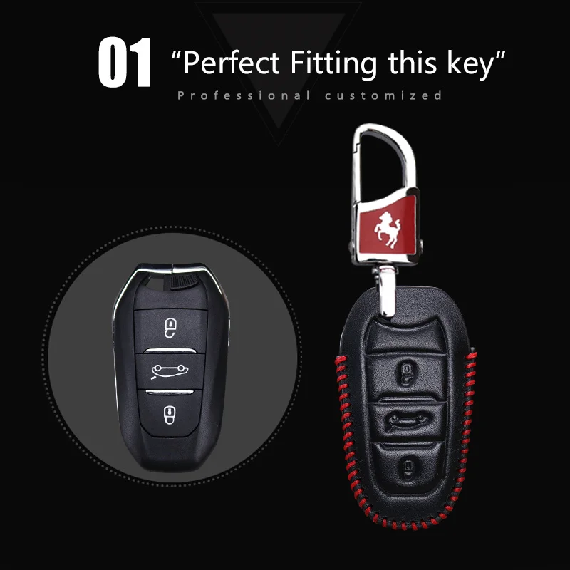 Llave elegante del coche para Citroen C2 C3 c4 c5 c4l Xsara Picasso C1 Berlingo Cuero auténtico llavero inteligente titular funda llave