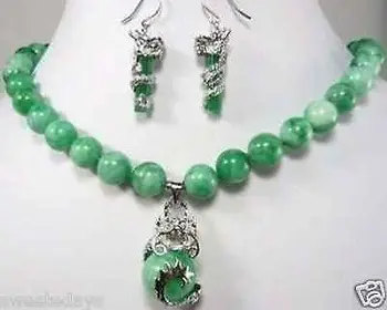 

new Style Hot sale********beautiful green jade dragon pendant necklace earring set Fashion Wedding Party Jewellery