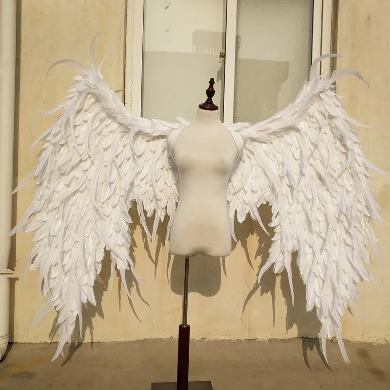 

Adult's high qutlity Big white Devil feather wings Model stage show catwalk Game shooting Cosplay game props pure handmade