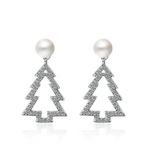 Trendy Christmas Tree Plastic Pearl 925 Sterling Silver Ladies Stud Earrings Original Jewelry For Women Anti Allergy Gift