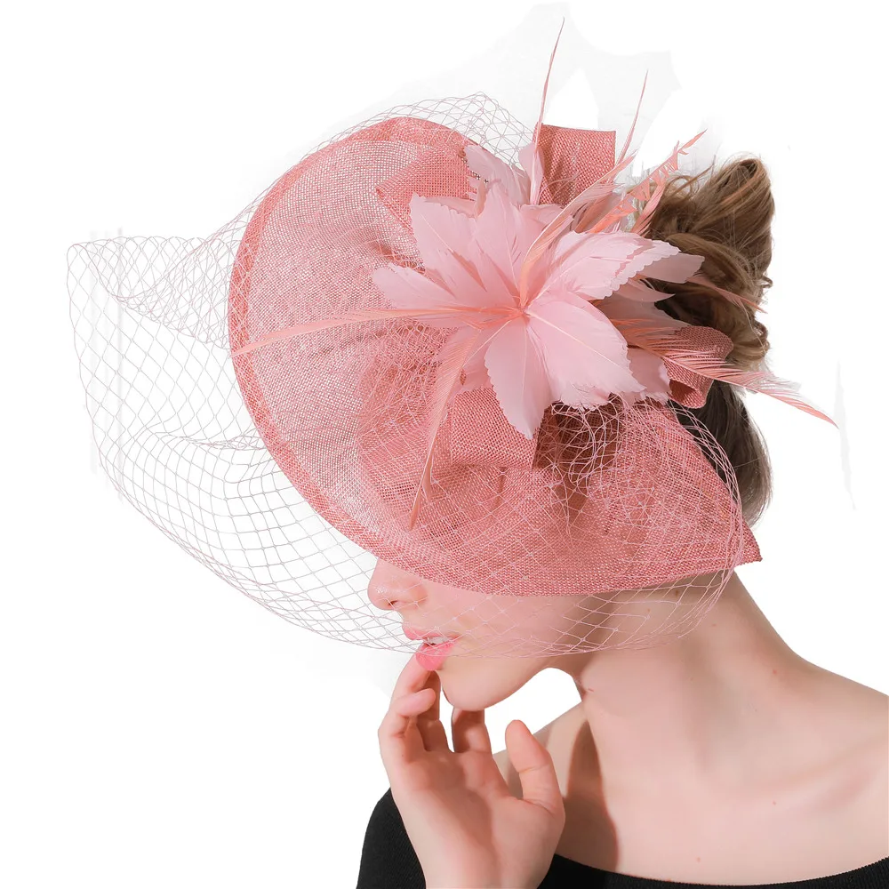 

Bridal wedding hair fascinators hat veil with feather flower hairclips women party married race headwear 2019 New arrival XMF191